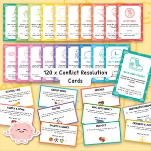 Conflict Resolution Cards for kids, 120 Conflict Scenario Cards, Social Skills Strategies, Social Emotional Learning, SEL Flashcards 0049