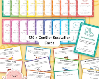Schede di risoluzione dei conflitti per bambini, 120 schede di scenari di conflitto, strategie di abilità sociali, apprendimento socio-emotivo, schede SEL 0049