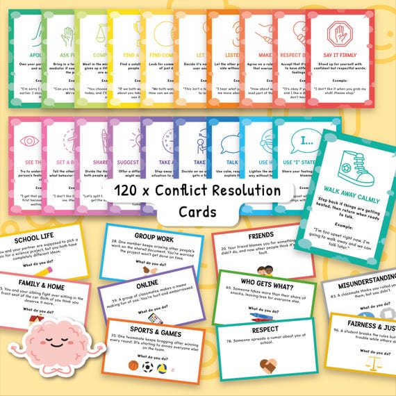 Conflict Resolution Cards for kids, 120 Conflict Scenario Cards, Social Skills Strategies, Social Emotional Learning, SEL Flashcards 0049
