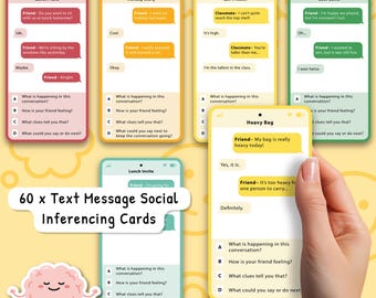 推論カード、テキストメッセージによる社会的推論、社会的シナリオカード、自閉症、会話スキル、友情スキル、ADHD 0061