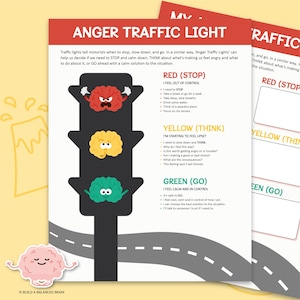 Anger Traffic Lights, Anger Management Coping Skills, Anger CBT Worksheet, Emotional Regulation, Anger Therapy, Counselor Decor 0008