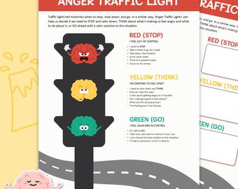 Anger Traffic Lights, Anger Management Coping Skills, Anger CBT Worksheet, Emotional Regulation, Anger Therapy, Counselor Decor 0008