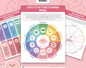 Roue des fonctions exécutives pour enfants, aide-mémoire pour le TDAH, feuilles de travail sur les compétences d'adaptation à l'autisme, pensée flexible TSA 0042