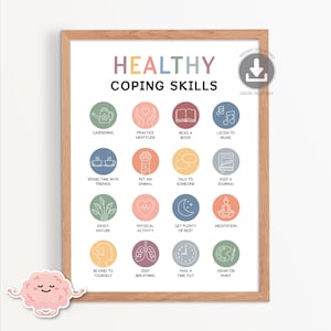 Healthy coping skills poster, mental health print, anxiety coping skills, counsellor office decor, therapy office, self care strategies 0015