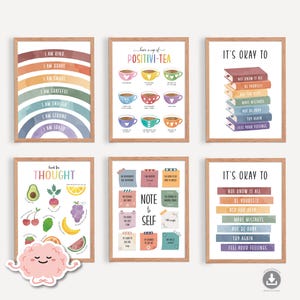 Positivity Poster Bundle, Positive Affirmations, Watercolor Mental Health Prints, Positivi-tea, Note to Self, It's Okay to, I Am Enough 0021