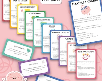Tarjetas de tareas para el funcionamiento ejecutivo, 200 tarjetas, habilidades para la vida con TDAH, memoria de trabajo, metacognición, autocontrol, recursos para el autismo, 0042