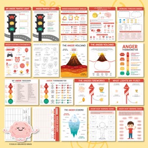Anger Management 18 Printable Pages, Coping Skills Bundle, CBT, Emotional Regulation, Anger Therapy, Mental Health, Counselor Decor 0008