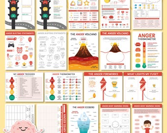 Anger Management 18 Printable Pages, Coping Skills Bundle, CBT, Emotional Regulation, Anger Therapy, Mental Health, Counselor Decor 0008