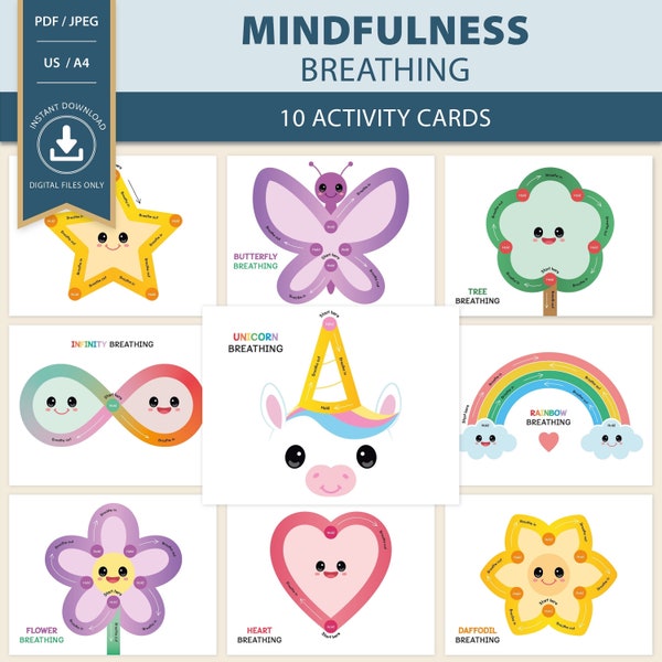 Mindfulness breathing activities for kids, finger tracing cards, calming corner, calming coping strategies skills, grounding techniques 0009