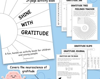 Gratitude Activity Book, Thankfulness Workbook, Journal and SEL Worksheets, Counseling Resources, Positive Mindset, Black and White 0039
