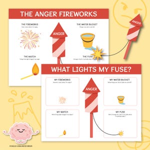Anger Fireworks Worksheet, Anger Fuse, Anger Triggers, Anger Management Printable, Kids & Teen Anger Coping Skills, Counselor Therapist 0008