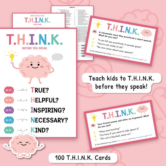 THINK Before You Speak Cards, THINK Rule Poster, Is it True? Is it Helpful? Positive Communication Social Skills, SEL School Counselor 0033