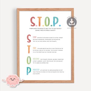 STOP Grounding Technique, Mindfulness, Anxiety and Stress Coping Skills, Calming Down Corner, Mental Health, Therapist Office Decor DBT 0032