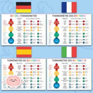 Feelings Thermometer with Coping skills, German Feelings Thermometer, French Self-regulation, Spanish Italian, Zones of Regulation 0007