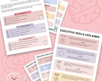 Executive Functioning Skills Cheat Sheet, Executive Function Checklist, Reference Guide and Self-Assessment, ADHD 0042