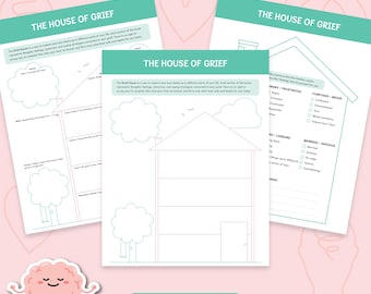 The Grief House Worksheet, Values and Beliefs, Bereavement Coping Skills, Grief Counseling, Loss Therapy, Downloadable PDF 0059