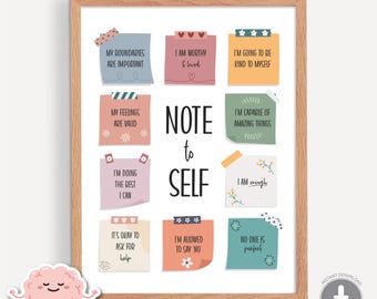 Note to Self Poster, Be Kind to Yourself, Affirmations, Positive Self-Talk, Self Care, Counsellor Office Decor, Mental Health Poster 0031