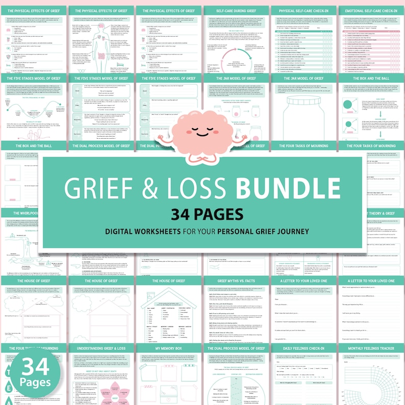 Coping With Grief and Loss Bundle, 34 Worksheets for Adults and Older ...