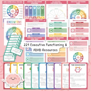 ADHD Bundle, Executive Functioning for Kids, Therapy Worksheets, SEL Coping Skills, Counselling Resources, Counselor Office Decor 0042