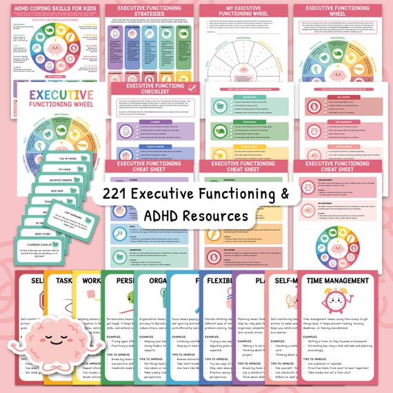 ADHD Bundle, Executive Functioning for Kids, Therapy Worksheets, SEL Coping Skills, Counselling Resources, Counselor Office Decor 0042
