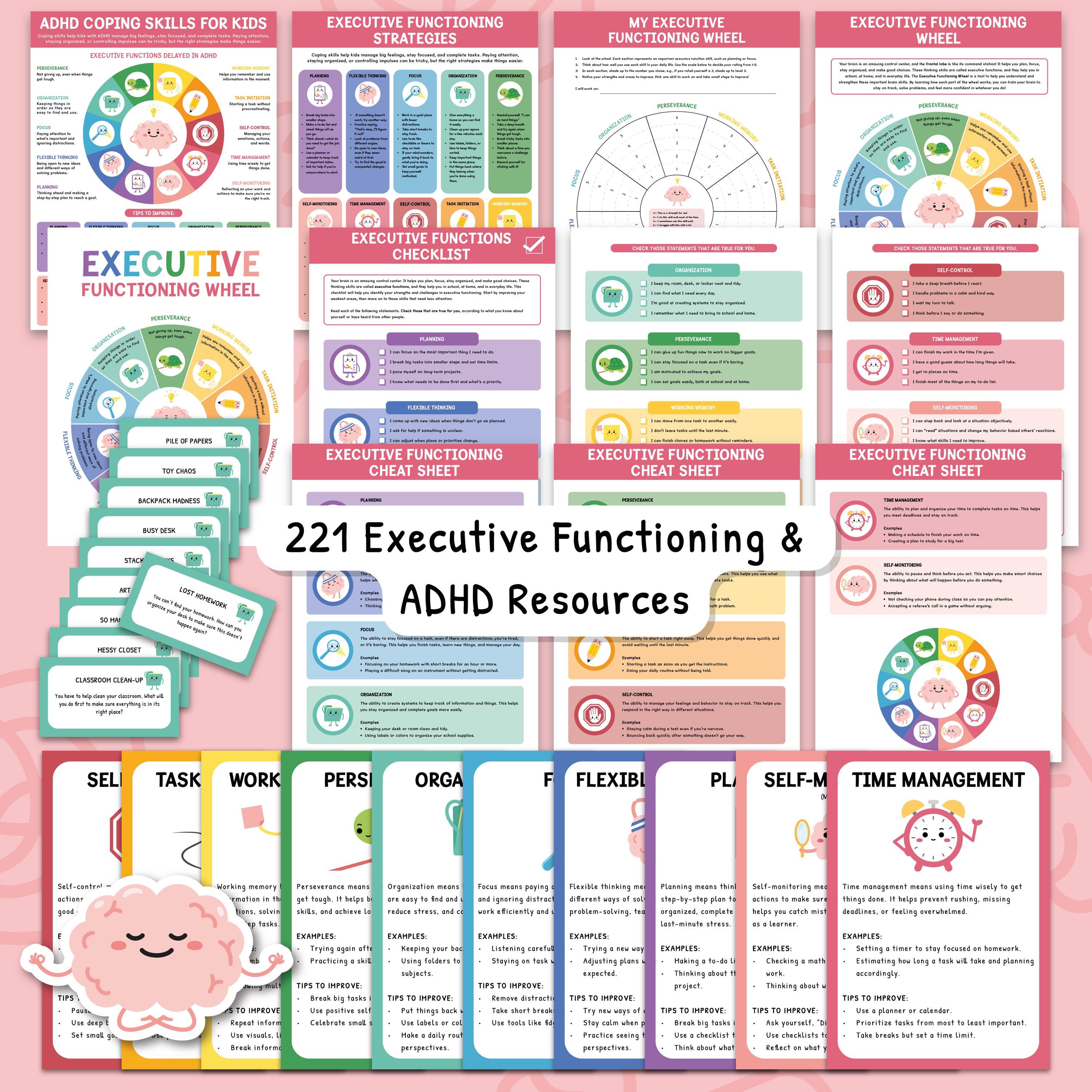 ADHD Bundle, Executive Functioning for Kids, Therapy Worksheets, SEL Coping Skills, Counselling Resources, Counselor Office Decor 0042