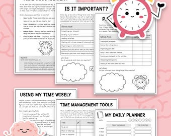 Kids Time Management Worksheets, Executive Functioning Skills, ADHD Planner, Coping Skills, Social-Emotional Learning, School Counselor 0042