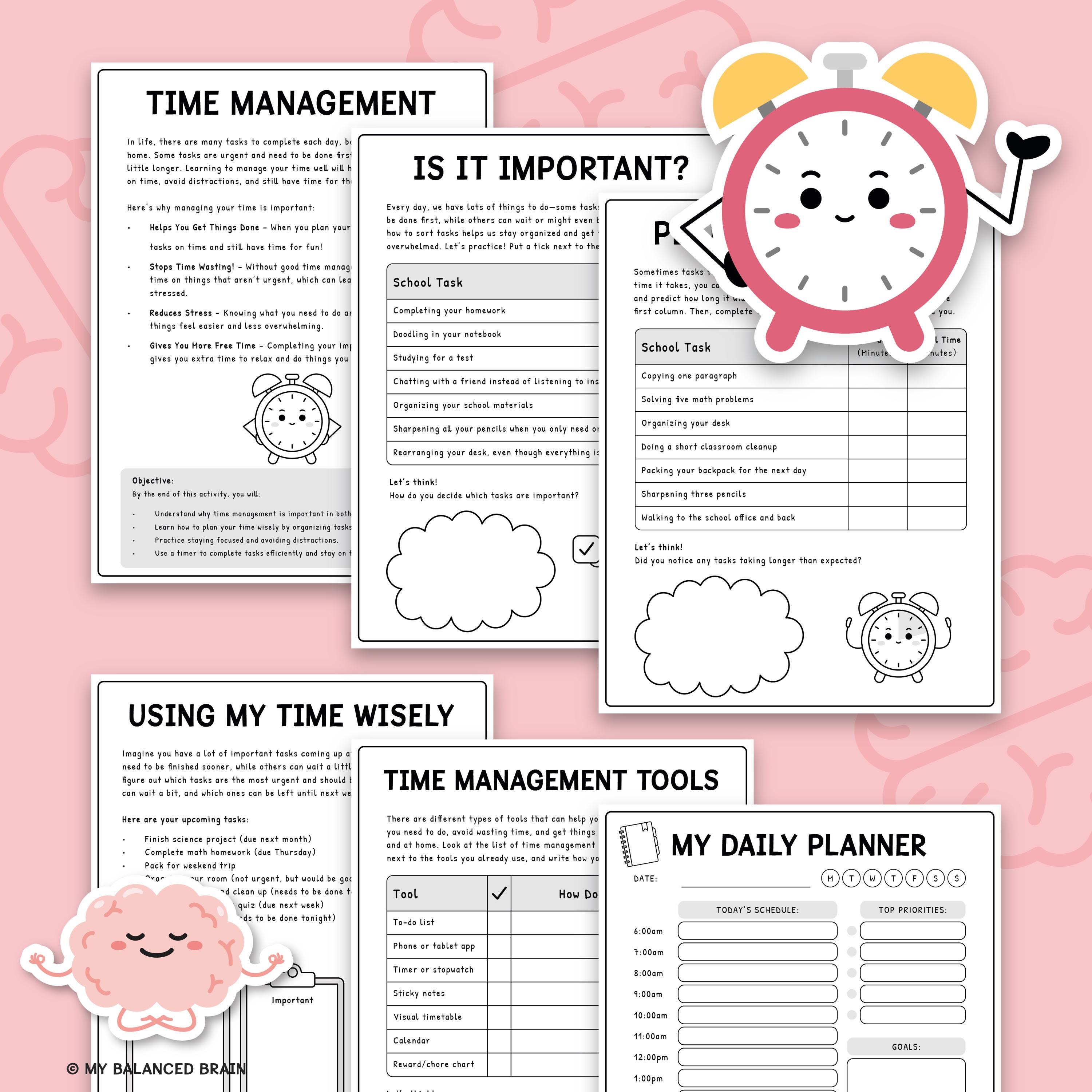 Kids Time Management Worksheets, Executive Functioning Skills, ADHD ...