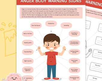 Anger Body Warning Signs, Anger Symptoms, Emotional Regulation, Anger Management Handout for Kids & Adults, Teen Mental Health, Boys 0008