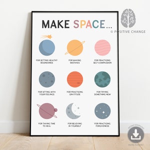 Make Space Poster, Mental Health Print, Positive Affirmations Poster, Therapy Tools, Counsellor Office Decor, DBT, CBT, Psychologist 0006