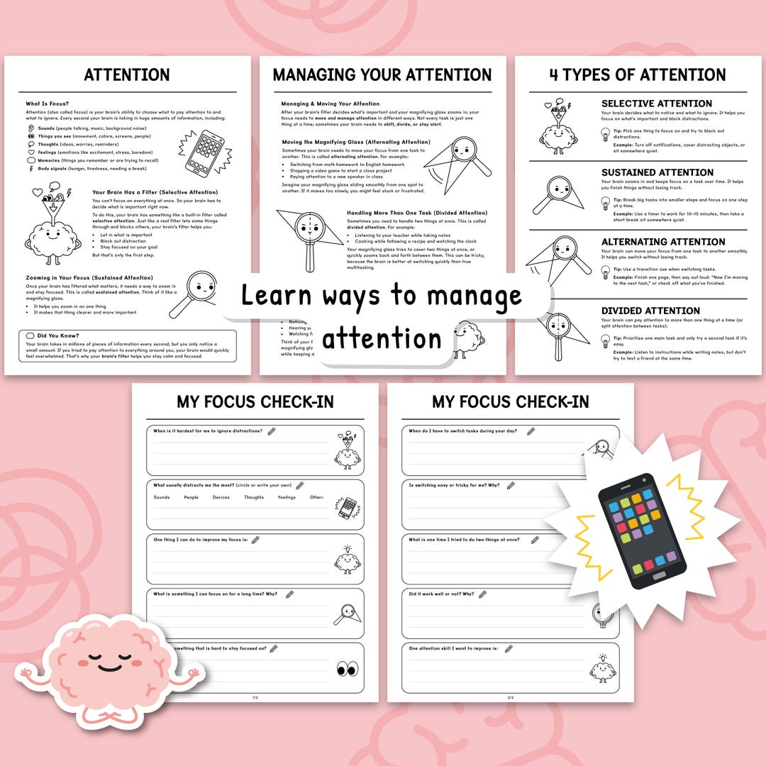 ADHD Attention Focus Worksheets, Executive Function Activities, Self ...