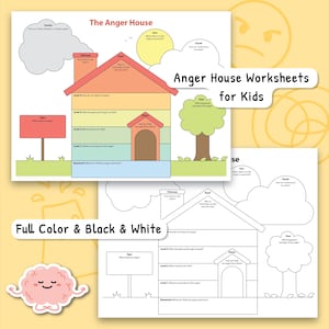 The Anger House Worksheet, CBT Anger Management Coping Skills, DBT Anger Self-Exploration Worksheets, Emotional Regulation, Therapist 0008