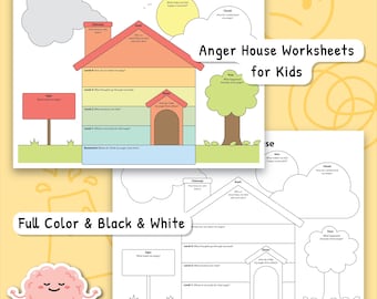 The Anger House Worksheet, CBT Anger Management Coping Skills, DBT Anger Self-Exploration Worksheets, Emotional Regulation, Therapist 0008