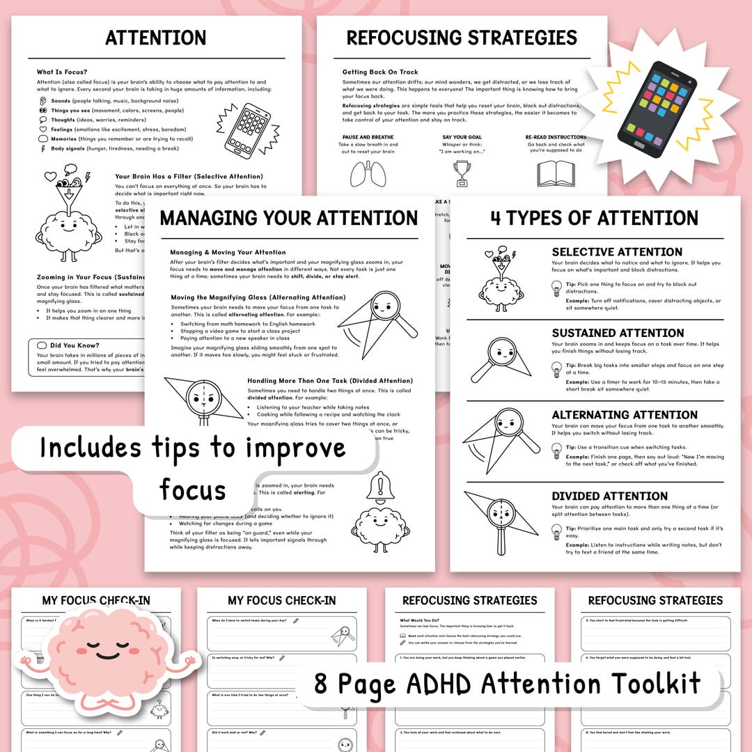ADHD Focus Toolkit, Executive Function Worksheets, Attention Activities ...