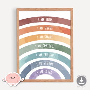 Positive Affirmations, Watercolor Rainbow, I Am Loved Print, Self Esteem, Calming Corner, Counsellor Office Decor, Kids Affirmations 0026