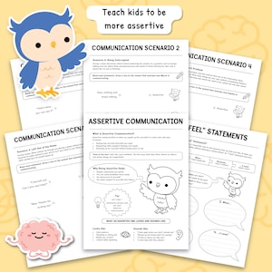 Arbetsblad om självsäker kommunikation (6 sidor), sociala färdigheter, kommunikationsstilar för barn och tonåringar, Jag känner-uttalanden 0060