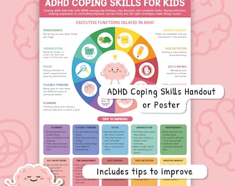 ADHD Coping Skills for Kids Handout, Executive Functioning Skills Poster, Attention Deficit Hyper Activity Disorder Life Skills 0042