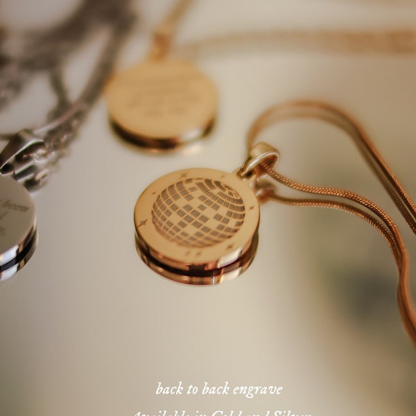 Mirrorball Necklace - back to back engrave - Rosa Lia