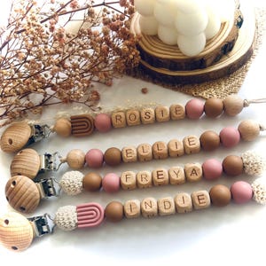 Personalised Dummy Chain | Natural Wooden Dummy Clip | Pacifier Holder | Dummy Holder |  Dummy Clip | Personalised Pacifier Chain