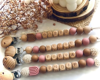 Personalisierte Schnullerkette | Natürliche Holz Schnullerkette | Schnullerhalter | Schnullerhalter |  Schnullerkette Personalisierte Schnullerkette
