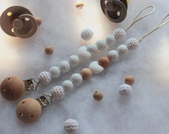 Dummy Chain | Dummy Holder | White Dummy Clip | Silicone Dummy Chain | Silicone Beads Chain | Pacifier Clip | Handmade Baby Shower Gift |