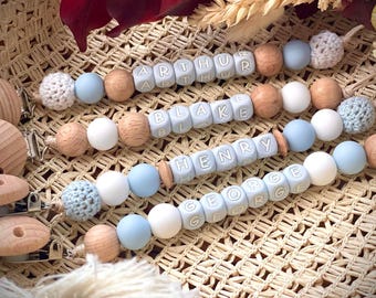 Personalised Dummy Chain | Baby Blue Dummy Chain | Custom Soother Holder for Boys | Newborn Baby Gift | Dummy Holder | Personalised Gift