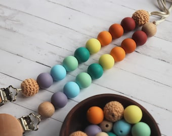 Dummy Chain |  Rainbow Dummy Clip| Dummy Holder | Dummy Clip | Silicone Dummy Chain | Silicone Beads Chain | Newborn Gift | Handmade Gift
