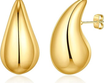 Kendall Kylie Gold Bottega Chunky Gold Hoop Earrings for Women Teardrop Earring Hypoallergenic Lightweight Waterdrop Fashion Gold Jewelry