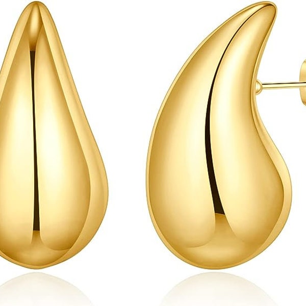 Kendall Kylie Gold Bottega Chunky Gold Hoop Earrings for Women Teardrop Earring Hypoallergenic Lightweight Waterdrop Fashion Gold Jewelry