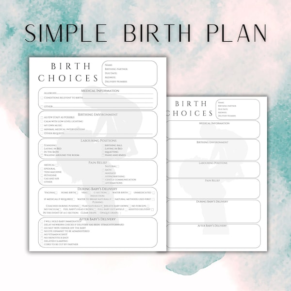 Geburtsplanvorlage Bearbeitbarer druckbarer Geburtsplan Druckbarer Geburtsplan Arbeits- und Lieferungseinstellungen Benutzerdefinierter Geburtsplan Doula