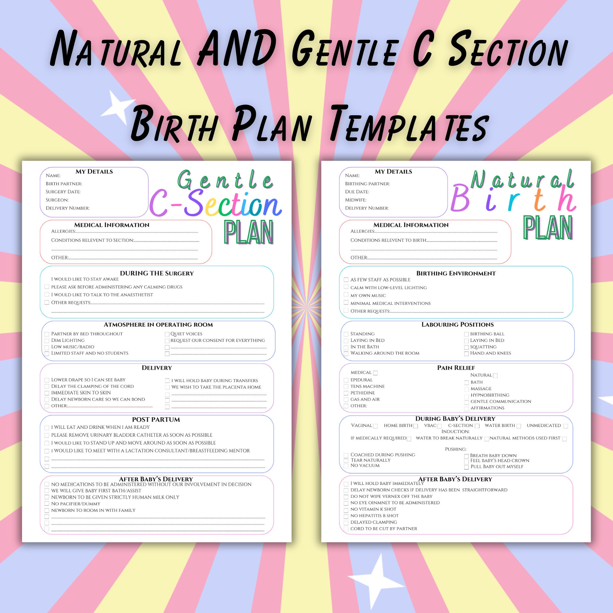 Birth Plan Template Printable Editable Gentle C Section - Etsy