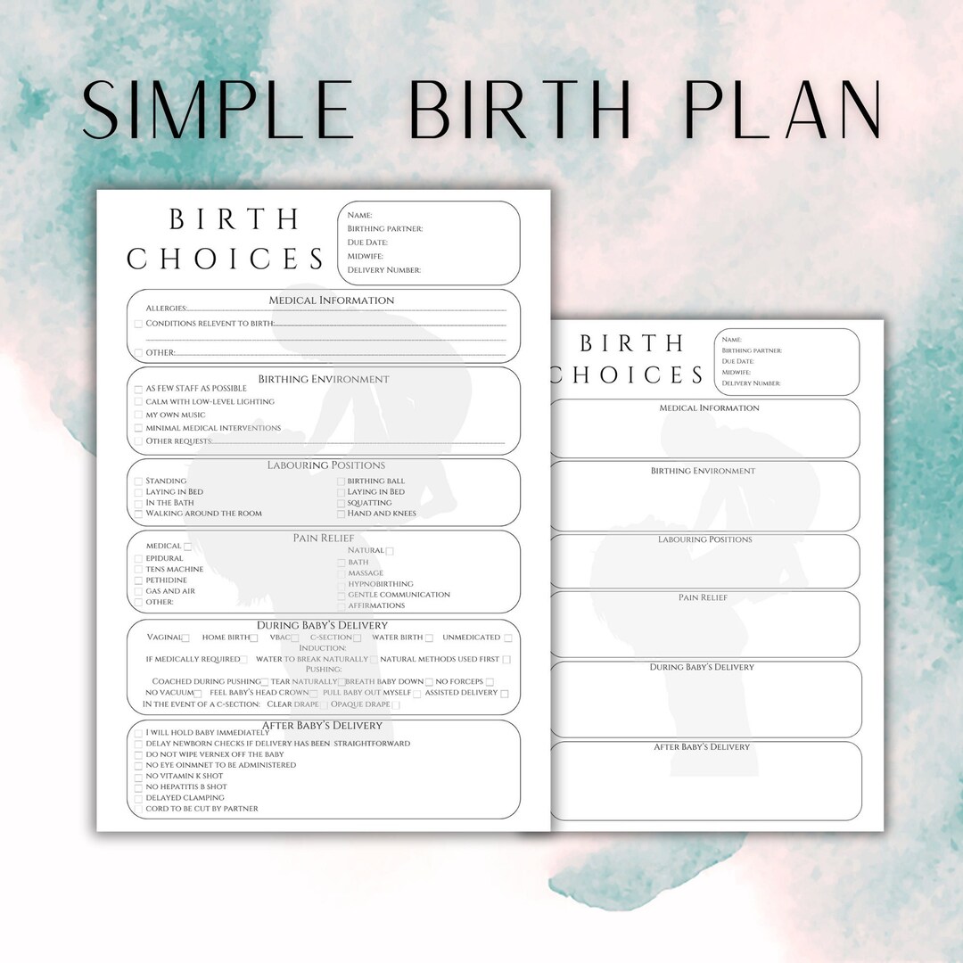 Birth Plan Template Editable Printable Birthing Plan Printable Birthing ...
