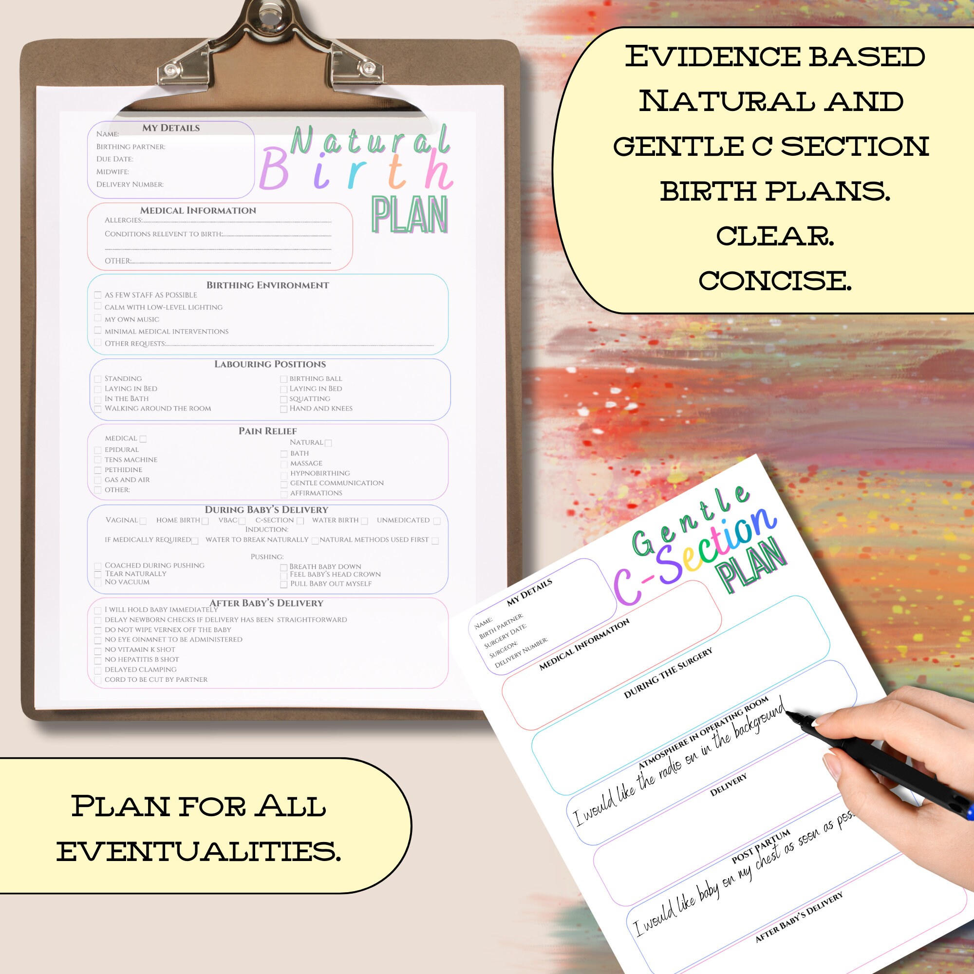 Birth Plan Template Printable Editable Gentle C Section Birth Plan ...