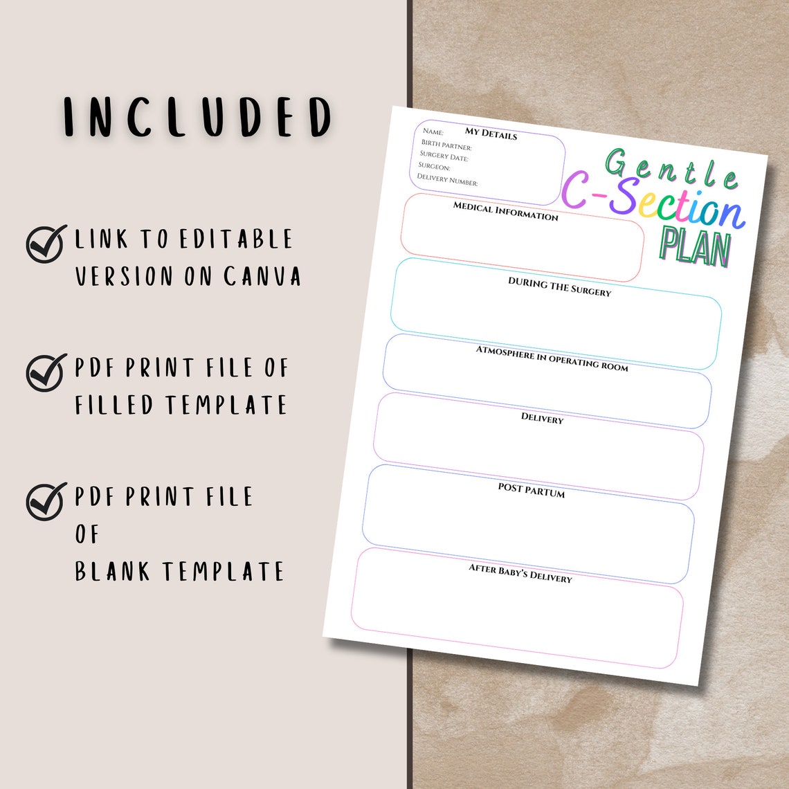 birth-plan-template-editable-printable-gentle-c-section-birth-etsy