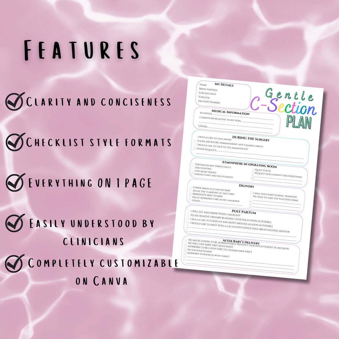 Birth Plan Template Printable Editable Gentle C Section Birth Plan